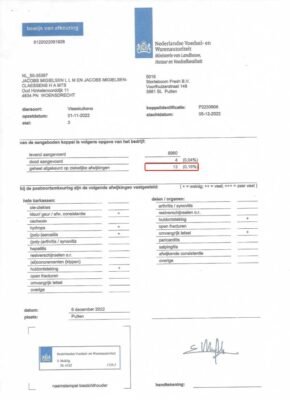 Official Ministry Certificate of rejection by the slaughterhouse: LOW rejection by the slaughterhouse WITH Nutro Meat: 0.15%